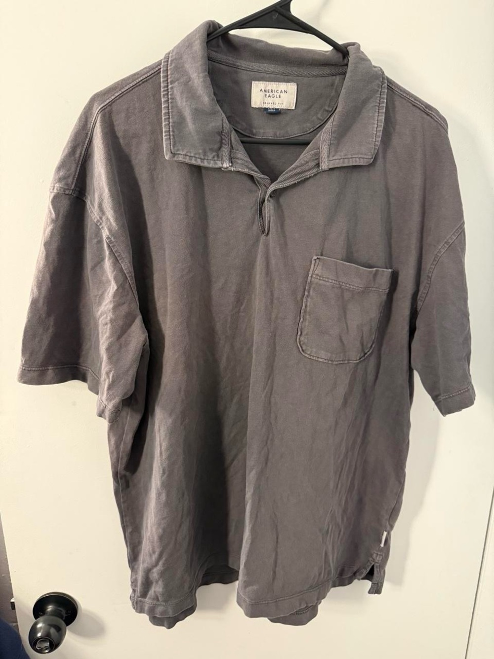 American Eagle Outfitters Men's Faded Charcoal Polo with Chest Pocket